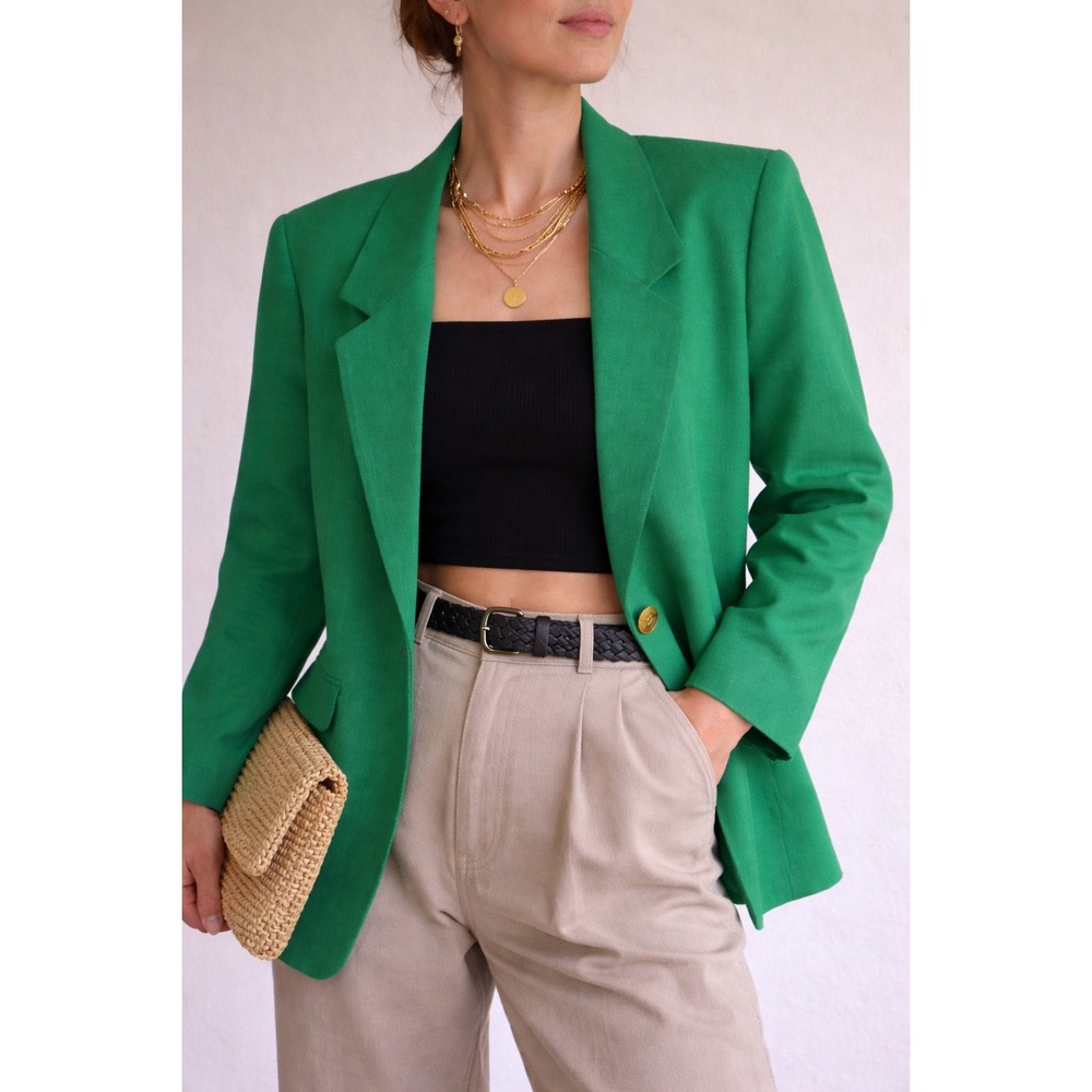 Vintage Alfred Dunner Green Blazer Women Size 14 Gold Button 80s 90s Jacket - Picture 9 of 9